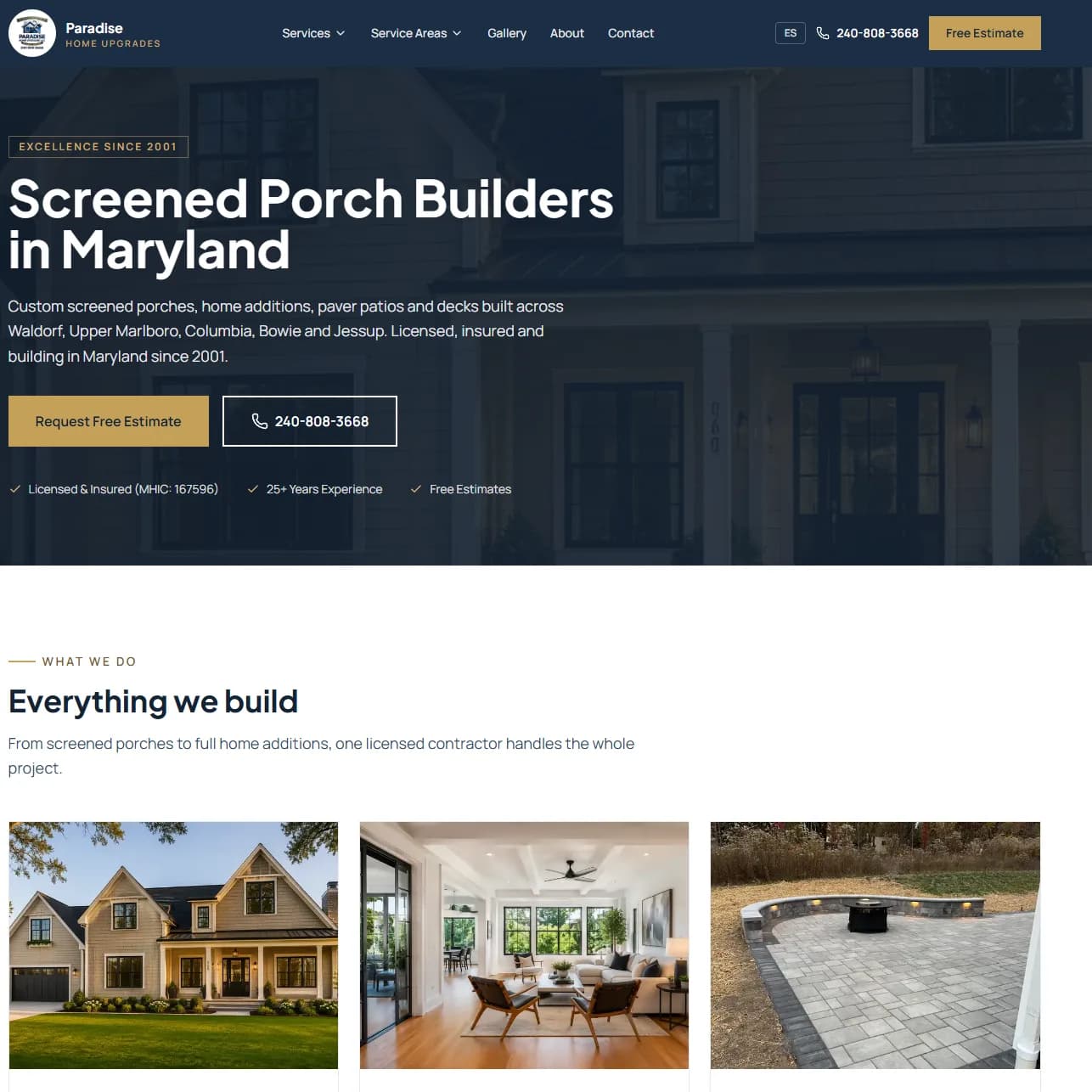 Website we built for Paradise Home Upgrades, Maryland