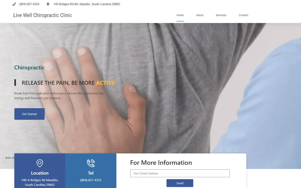 Inicio de la página web que hicimos para Live Well Chiropractic Clinic, Mauldin, SC